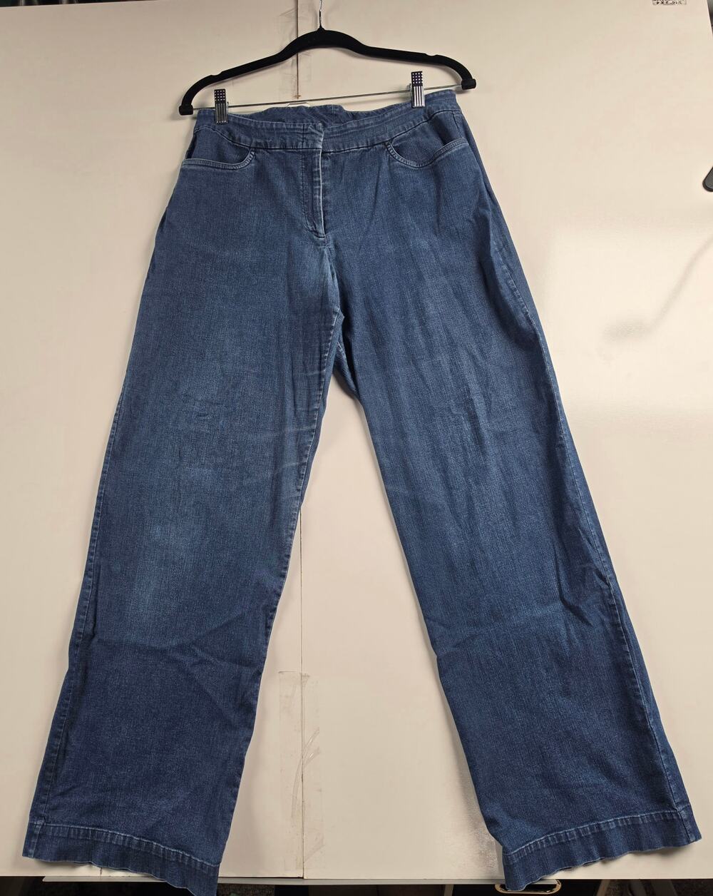 Eileen Fisher M Wide Leg Denim Jeans Made in USA Blue Trouser Pants 0065
